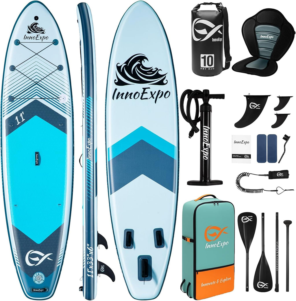 InnoExpo Inflatable Stand Up Paddle Boards with Premium Accessories, Wide Stable SUP Paddle Board Design, Non-Slip Comfort Deck for Youth & Adults