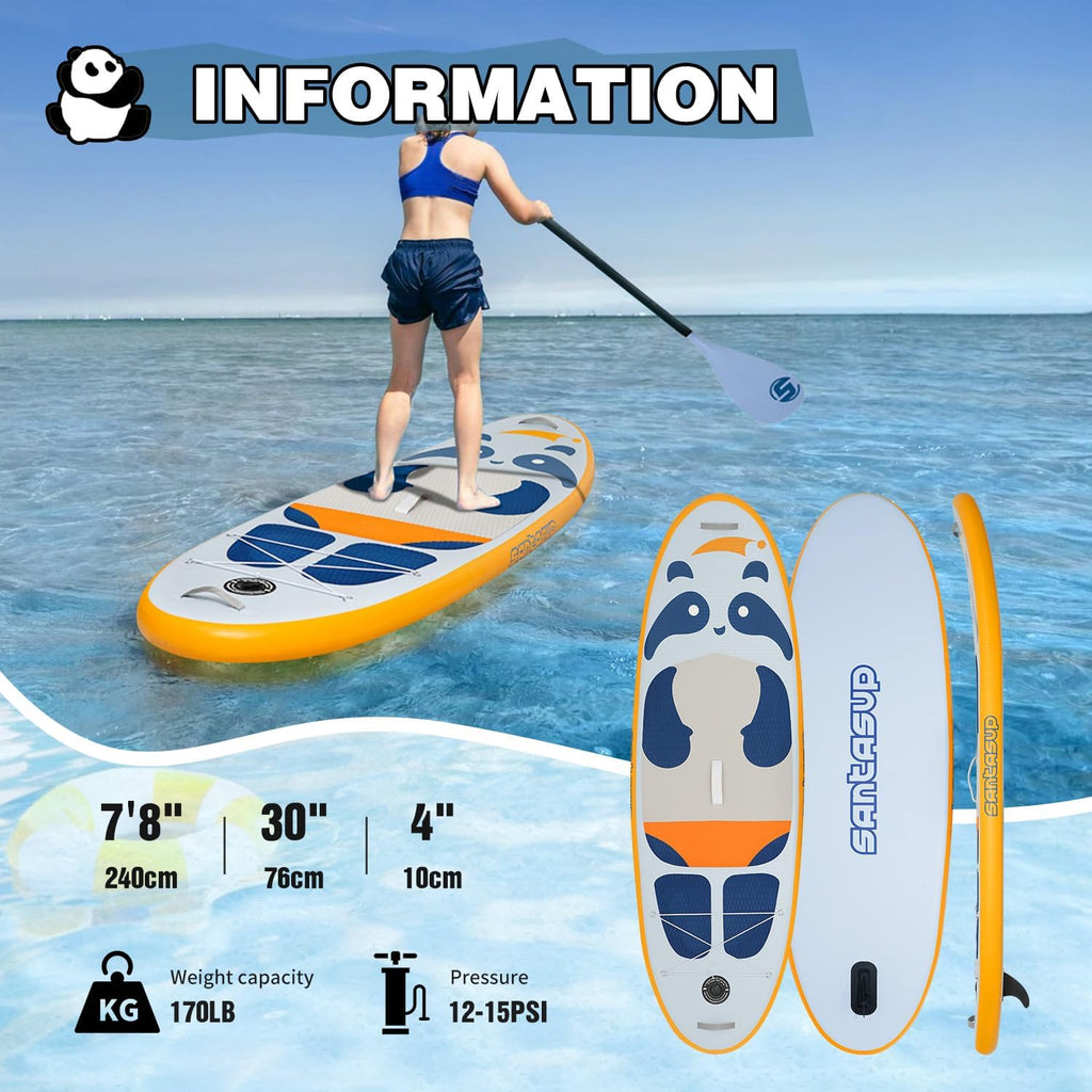 Kids Inflatable Paddle Board, 8ft Panda - Stand Up Paddle Board with Accessories, Durable & Stable Design, Wide Non-Slip Deck, Hand Pump for Youth & Kids