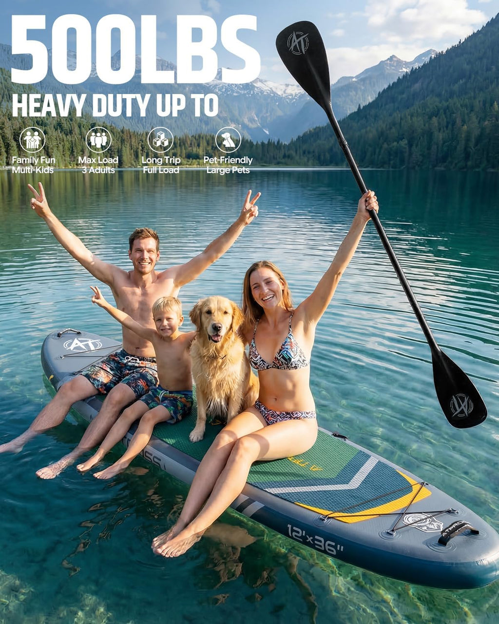 12'x36 Inflatable Paddle Board, 500lbs Extra Wide Stand Up Paddleboard for Adults with Premium SUP Accessories Kit & Backpack, Blow Up Kayak Non-Slip Stable Deck Boat for Yoga Fishing Surf