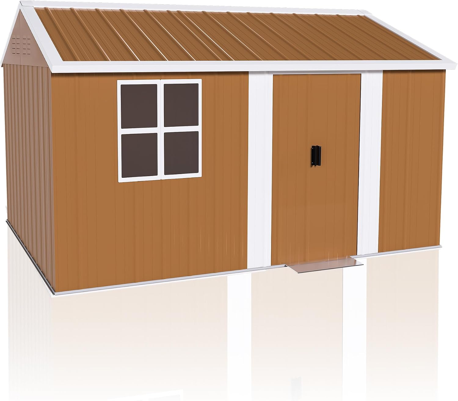 12x8 FT Heavy-Duty Metal Tool Shed with Windows, Lockable Door & Ventilation, Weatherproof Outdoor Garden Storage Shed for Backyard, Lawn, and Tool Organization, Brown