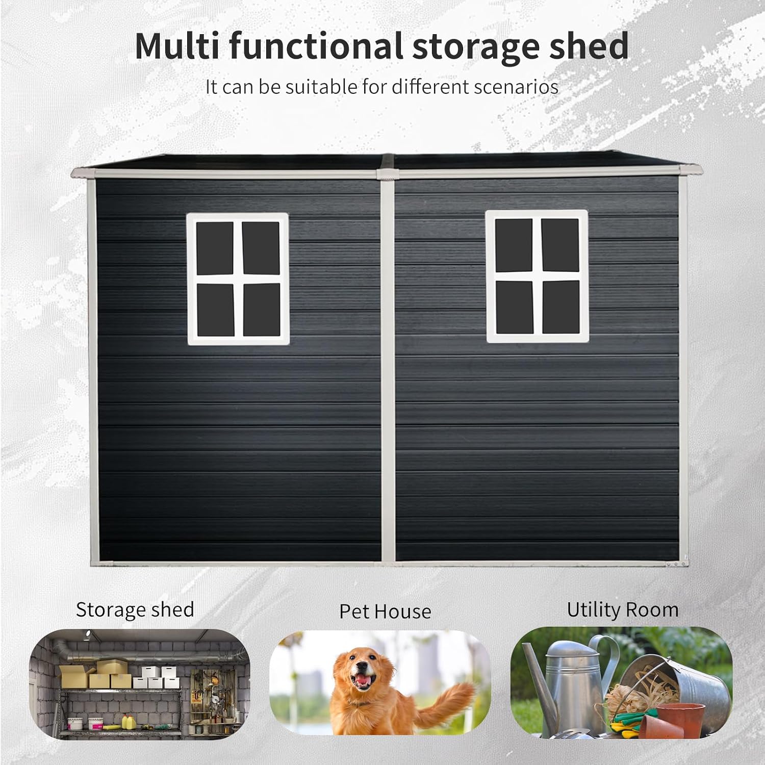 KEIKI 4x8 FT Outdoor Storage Shed Resin Cabinet with Lockable Doors,Two-Window for Bikes and Patio Lawn Furniture
