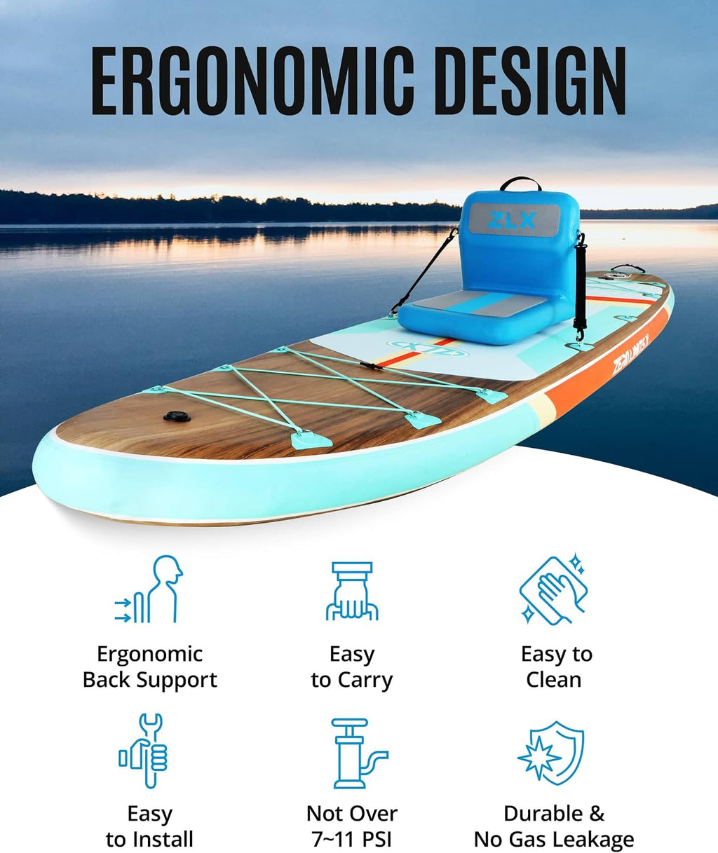 ZLX Paddle Board Seat with Back Support, Portable Kayak Seat, Air Pump Included, Universal Inflatable Seat for Adults, Foldable Ergonomic Design, Easy Install for Outdoor Fishing/Kayaking/Camping
