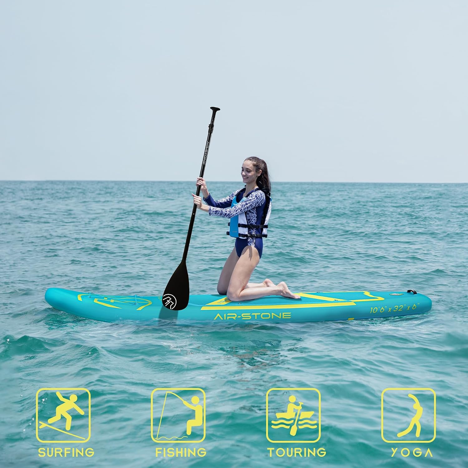 AIR-STONE 10'6' 450 lb Capacity，Inflatable Stand Up Paddle Board with sup Accessories Including Backpack, Repairing Kits, Non-Slip Deck, Leash, 3 Fins, Paddle and Hand Pump