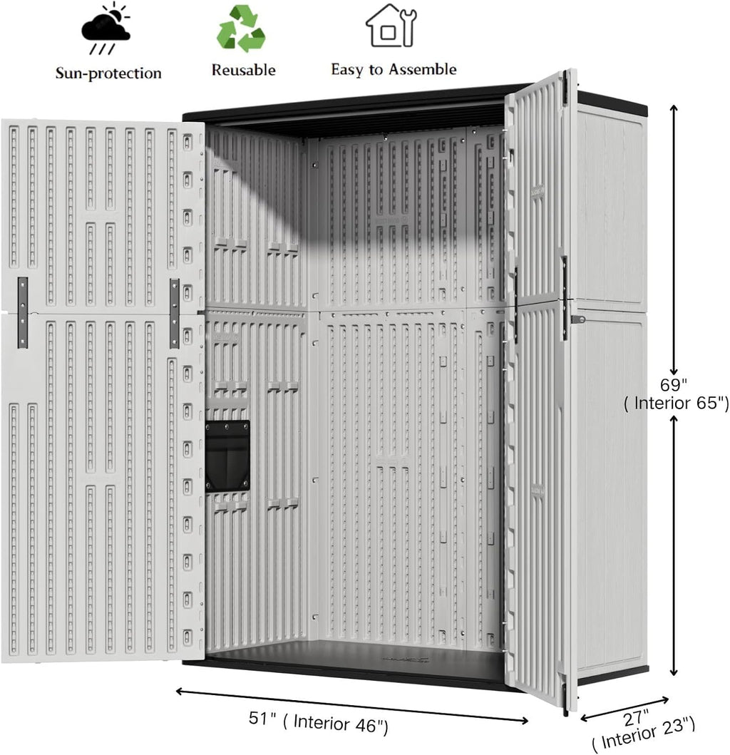 ZZM 57 Cu.ft Outdoor Storage Shed with Floor HDPE Double-Wall Resin Sheds Outdoor Storage, Lockable Weatherproof Storage Cabinet Fit for Garden Tools, Garage can, Bike, Patio Furniture, Grey