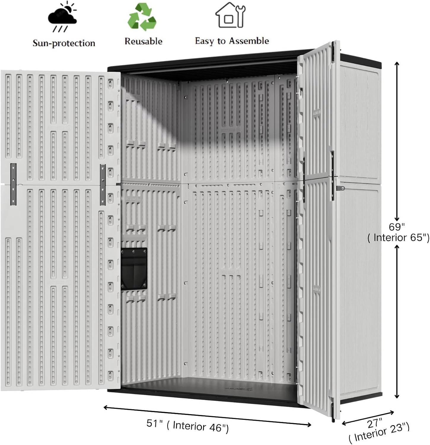 ZZM 57 Cu.ft Outdoor Storage Shed with Floor HDPE Double-Wall Resin Sheds Outdoor Storage, Lockable Weatherproof Storage Cabinet Fit for Garden Tools, Garage can, Bike, Patio Furniture, Grey