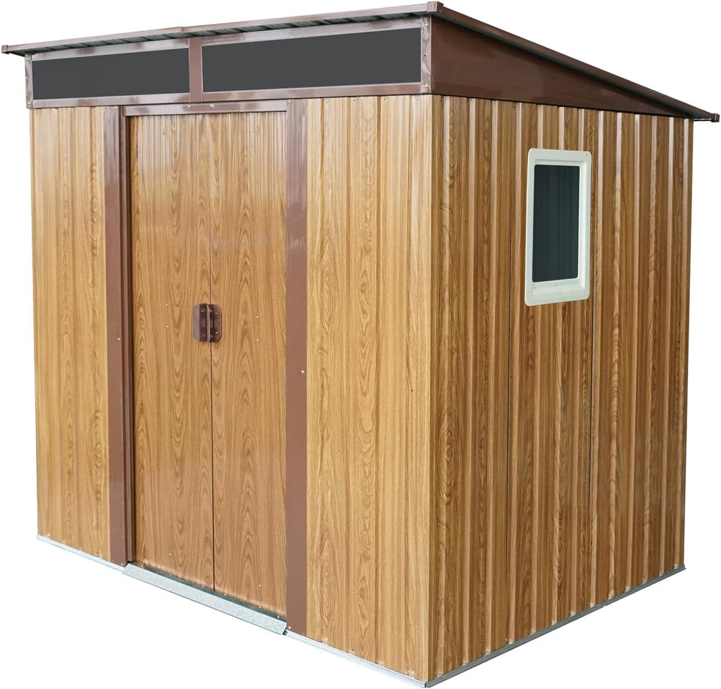 6x5 ft Outdoor Metal Storage Shed with Floor Floor and Window, Lockable Galvanized Steel Tool Shed with Sliding Door, Air Vent and Transparent Plate, Waterproof Garden Storage House for Backyard