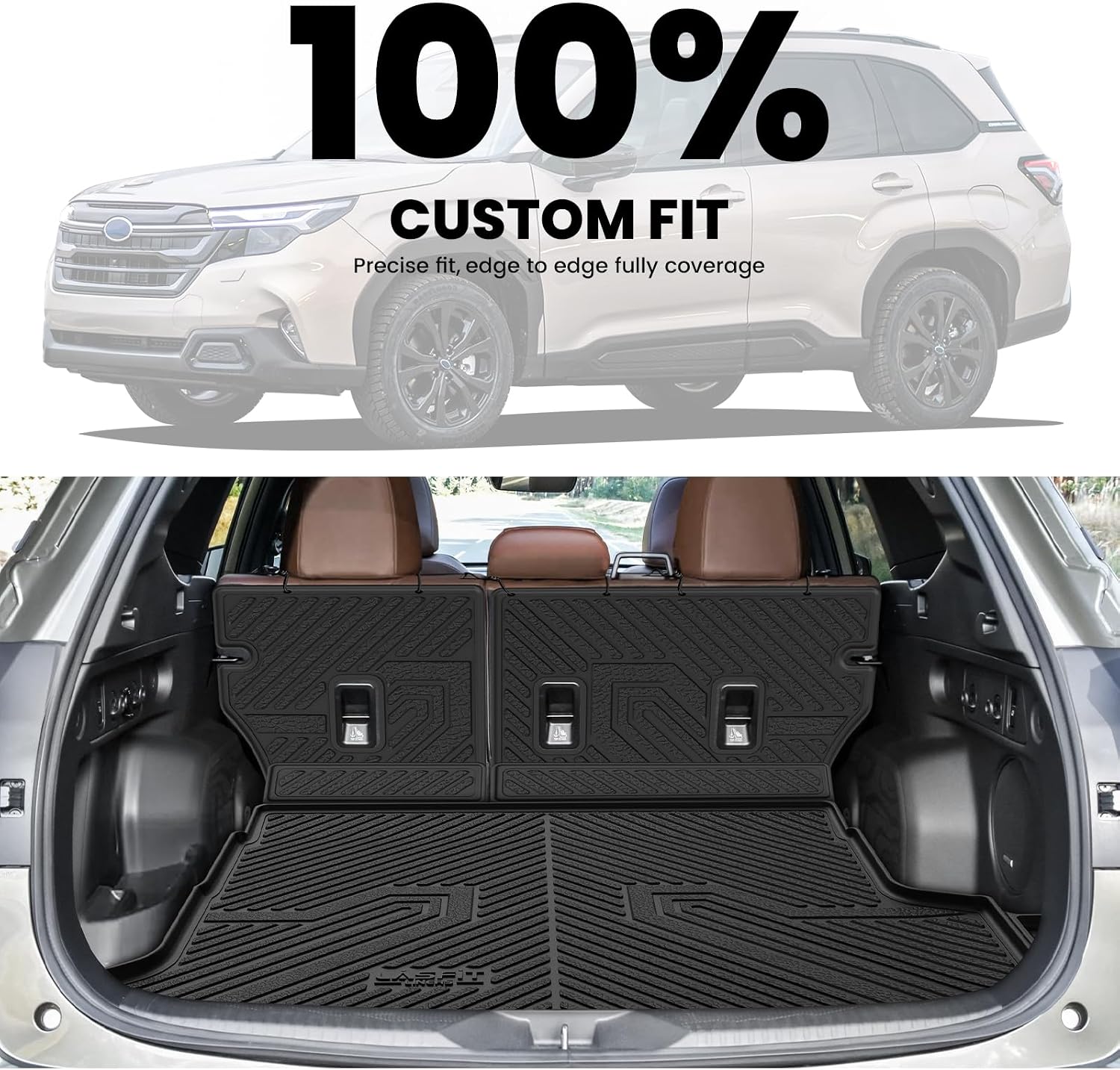 LASFIT Floor Mats & Backrest & Cargo Mats for Subaru Forester 2026 2025 (Fit Hybrid, Not for Gas), All Weather TPE Custom Fit Easy Clean for Forester Hybrid 2025 2026 Car Accessories Trunk Liners