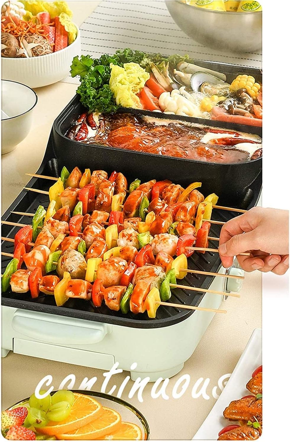 Electric Hot Pot Grill Indoor Shabu Shabu Pot with Divider Smokeless Korean BBQ Teppanyaki Grill, Separate Dual Temperature Control