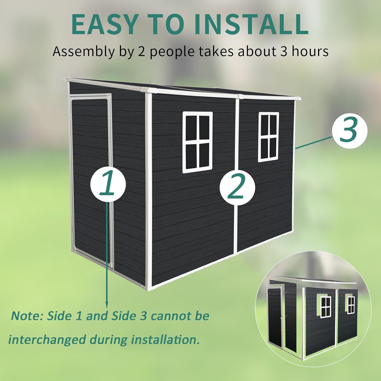 Outdoor Storage Shed with Floor Included, 4x8FT Plastic Storage Shed with Floor with 2 Windows and Lockable Door, Backyard Storage Sheds for Garden Tools, Bike