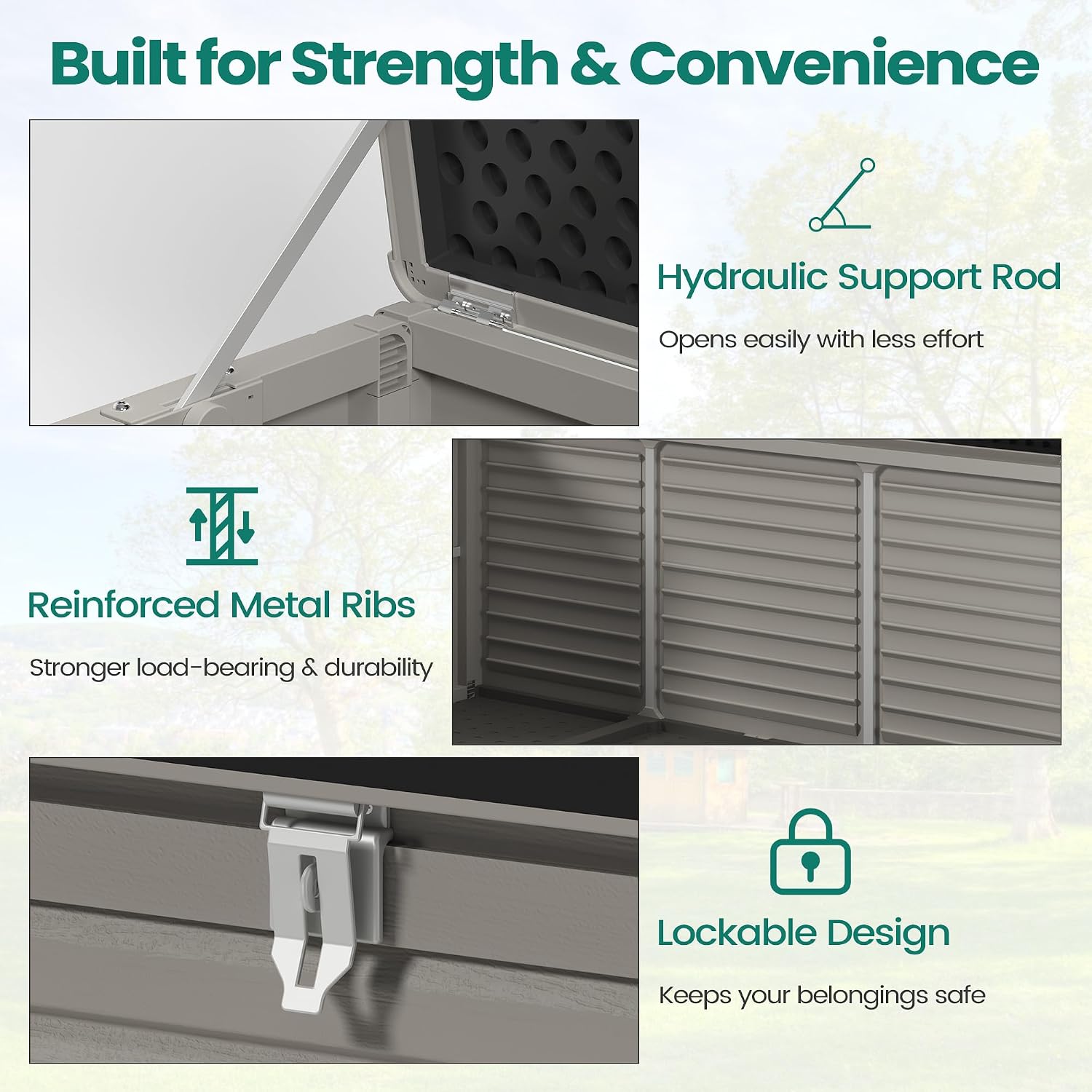 Resin Deck Box 130 Gallon, Lockable & Waterproof Outdoor Storage, UV-Resistant Patio Box for Cushions, Tools, and Outdoor Accessories (Gray)