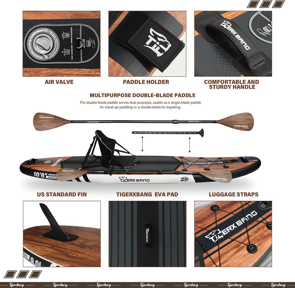 TIGERXBANG Paddle Board, 10.8' Stand Up Paddle Board with Premium Complete Inflatable SUP Accessories, Extra Wide Paddleboards for Adults & Kids-Pandora Collection