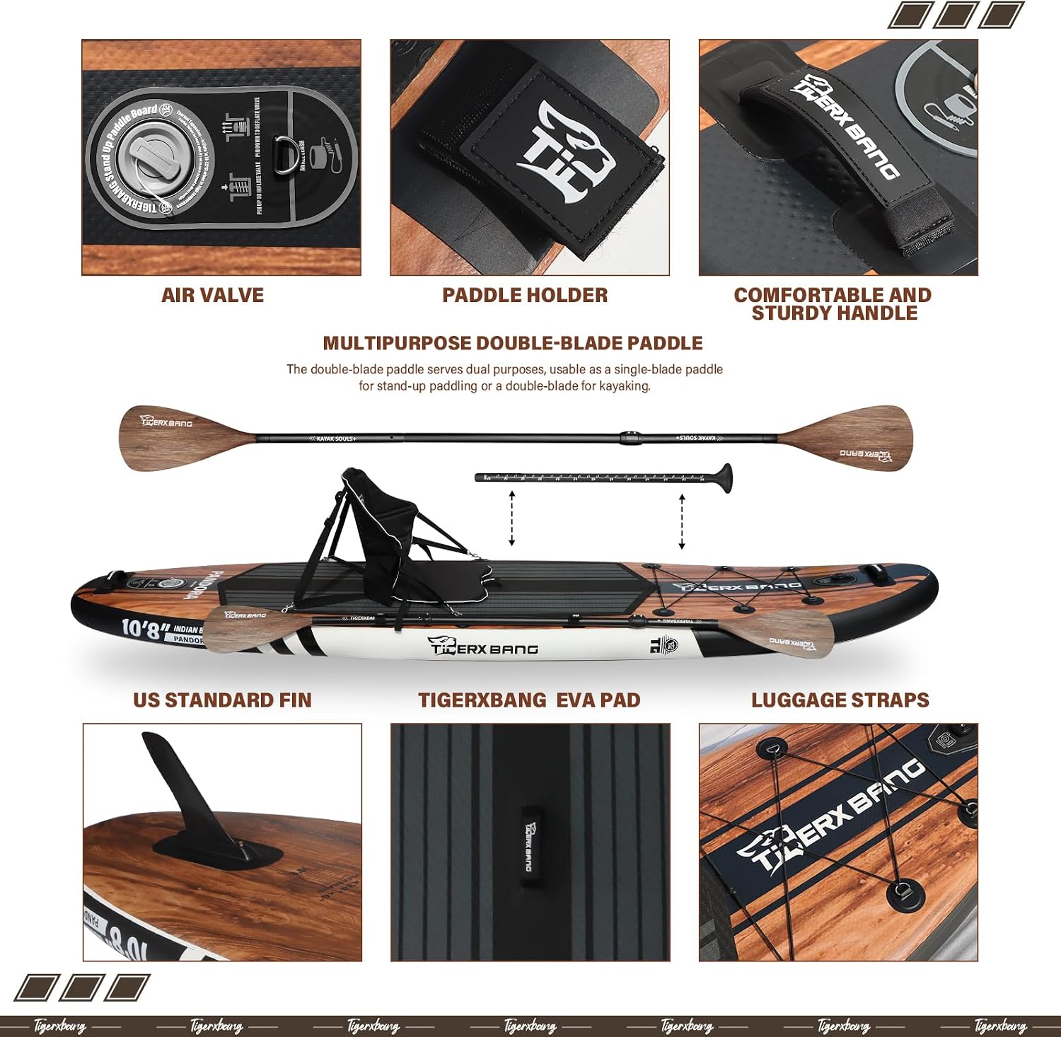 TIGERXBANG Paddle Board, 10.8' Stand Up Paddle Board with Premium Complete Inflatable SUP Accessories, Extra Wide Paddleboards for Adults & Kids-Pandora Collection