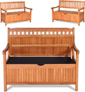 S AFSTAR Outdoor Patio Bench with Storage Box, 33 Gallon Storage Bench Deck Box with Dustproof Liner, Comfort Backrest & Wide Armrest, 800 lbs Capacity, Wood Bench for Garden Patio Park Porch
