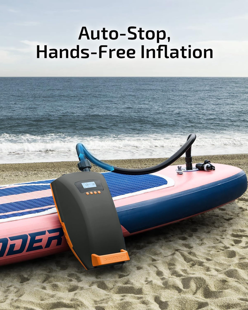 Swonder Seawolf Dual-Power Paddle Board Pump, 2X Faster Electric Air Pump for SUP & Kayak, 20 PSI with Dual Cylinders, Active Cooling, 6000mAh Battery & Car Adapter, Plug Adaptable Up to 17V DC