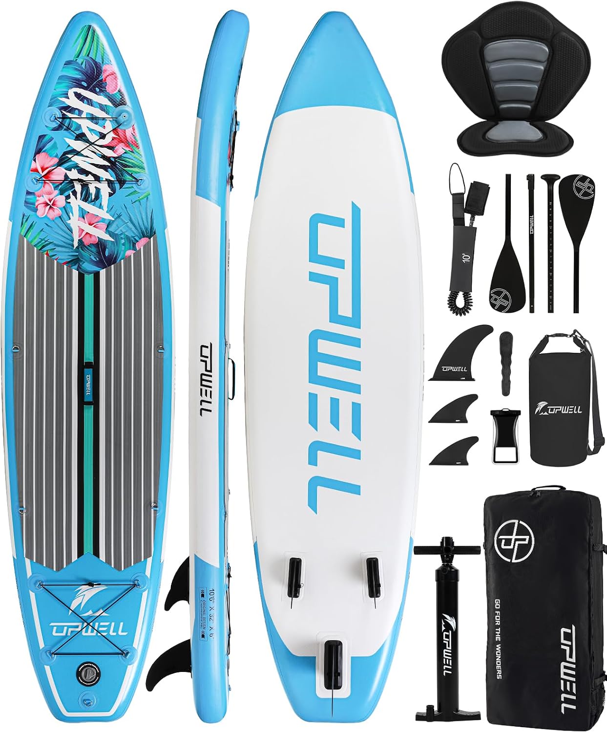 UPWELL 10'6'/11'/11'6' Inflatable Paddle Board, Stand Up Paddlboard for Youth & Adults, Stable Design, Premium SUP Accessories, Backpack, Leash, Hand Pump, Fins