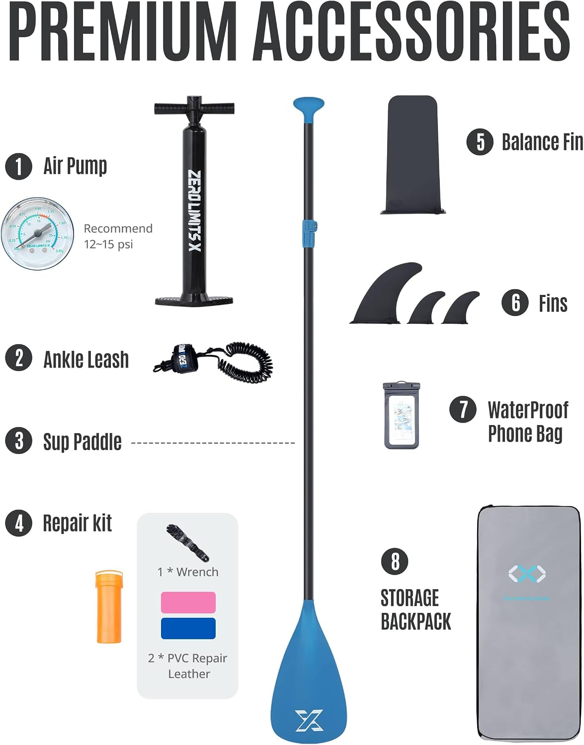 ZLX Inflatable Stand Up Paddle Board, 10'6' SUP Non-Slip Stable Deck Pad, Unique Center Fin, Premium Accessories, Paddleboard for Adults, Beginners, All Skill Levels