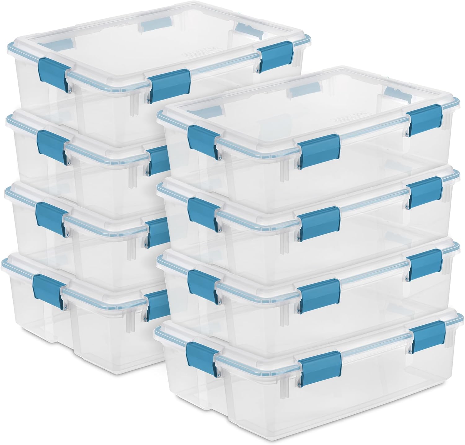 Sterilite 8-Pack Gasket Box, Weather-Resistant Storage Bins with Latching Lids, 37 Quart - Heavy-Duty Organizing Containers for Closet, Bathroom, and Office