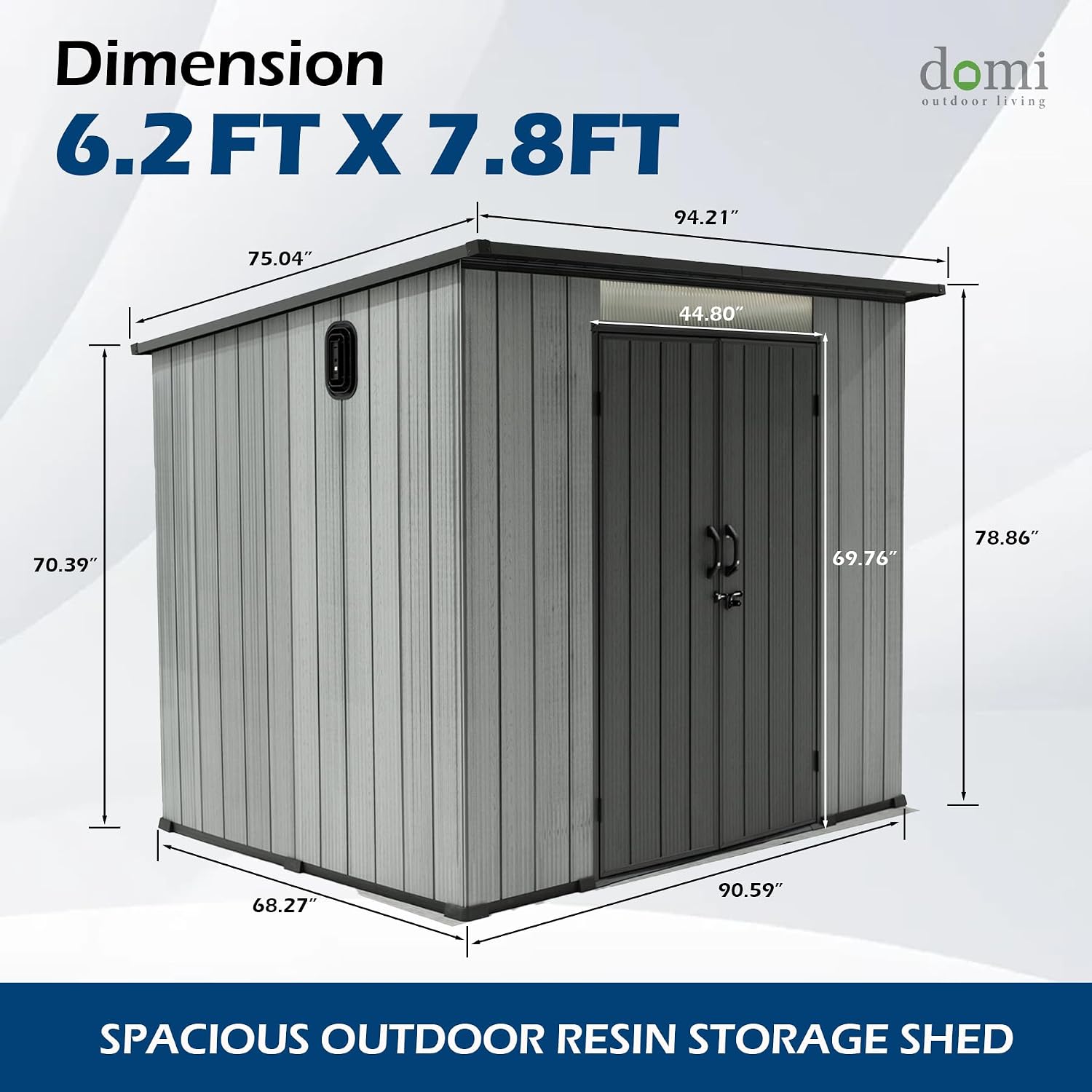 Domi 6x8FT Lean to Resin Shed, Plastic Outdoor Storage Shed with Carpet, Outside Storage Building for Garden Tools, Bike, Lawn Mower, Yard