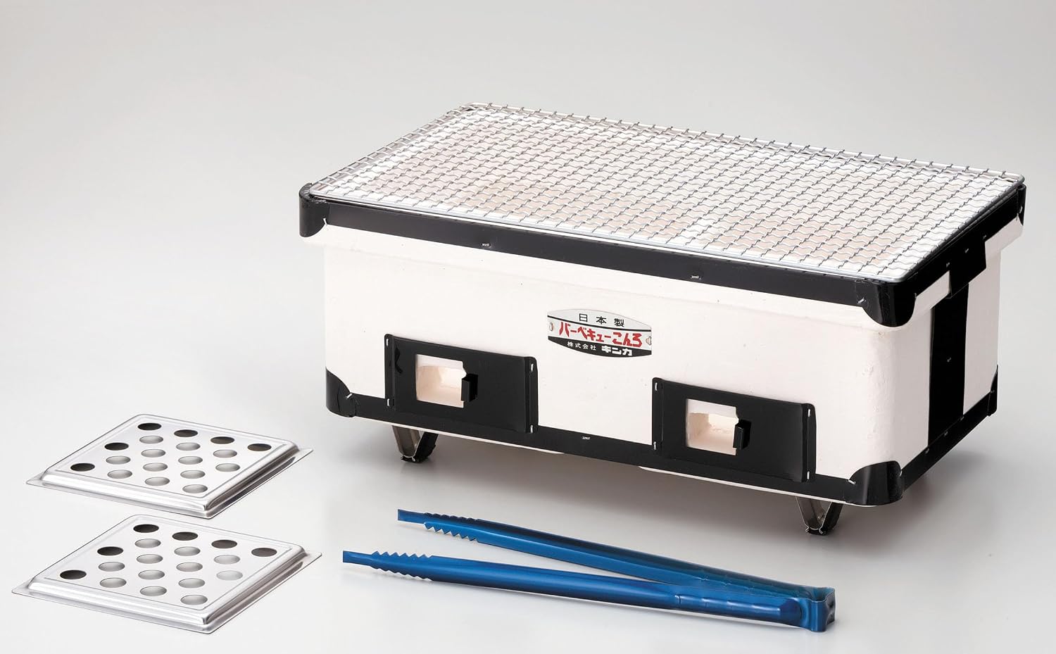 Japanese BBQ Charcoal Grill - Handmade Shichirin - Diatomaceous Earth - White -16.1 x 9.2 Inches - Made in Japan