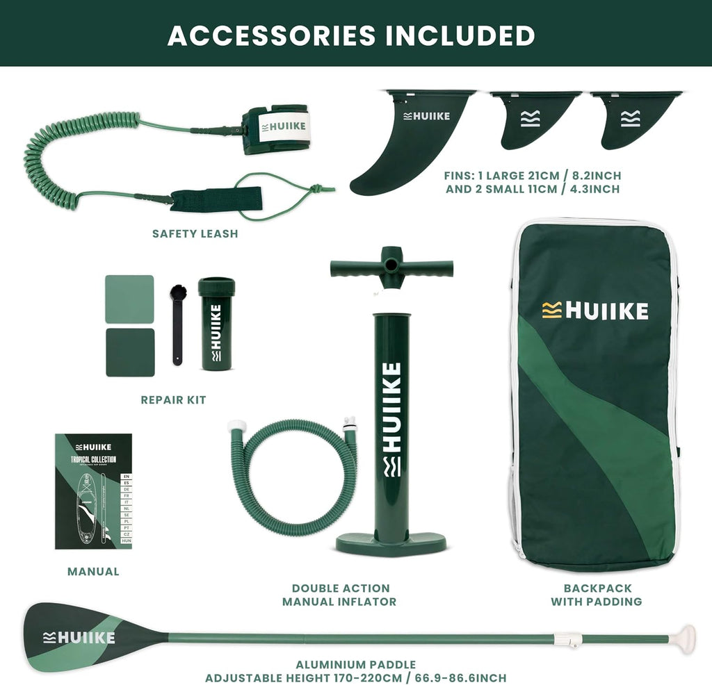 HUIIKE Inflatable Paddle Board for Adults with Accessories Included, Oar, Fins, Pump. Stand Up Paddleboard Great Stability and Resistance. 10' x 33' x 5.9', Maximum Load 286 lb