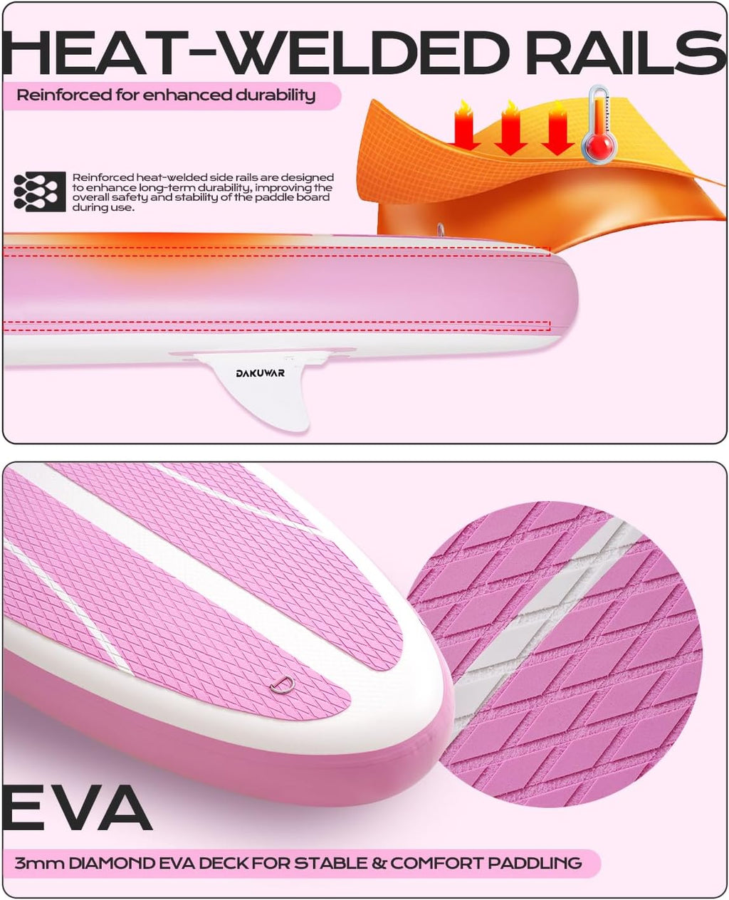 DAKUWAR Paddle Board 10'6''/10' Inflatable Stand Up Paddle Boards with SUP Accessories Ultra-Light Paddleboard Non-Slip Comfort Deck for Adults & Youth of All Skill Levels