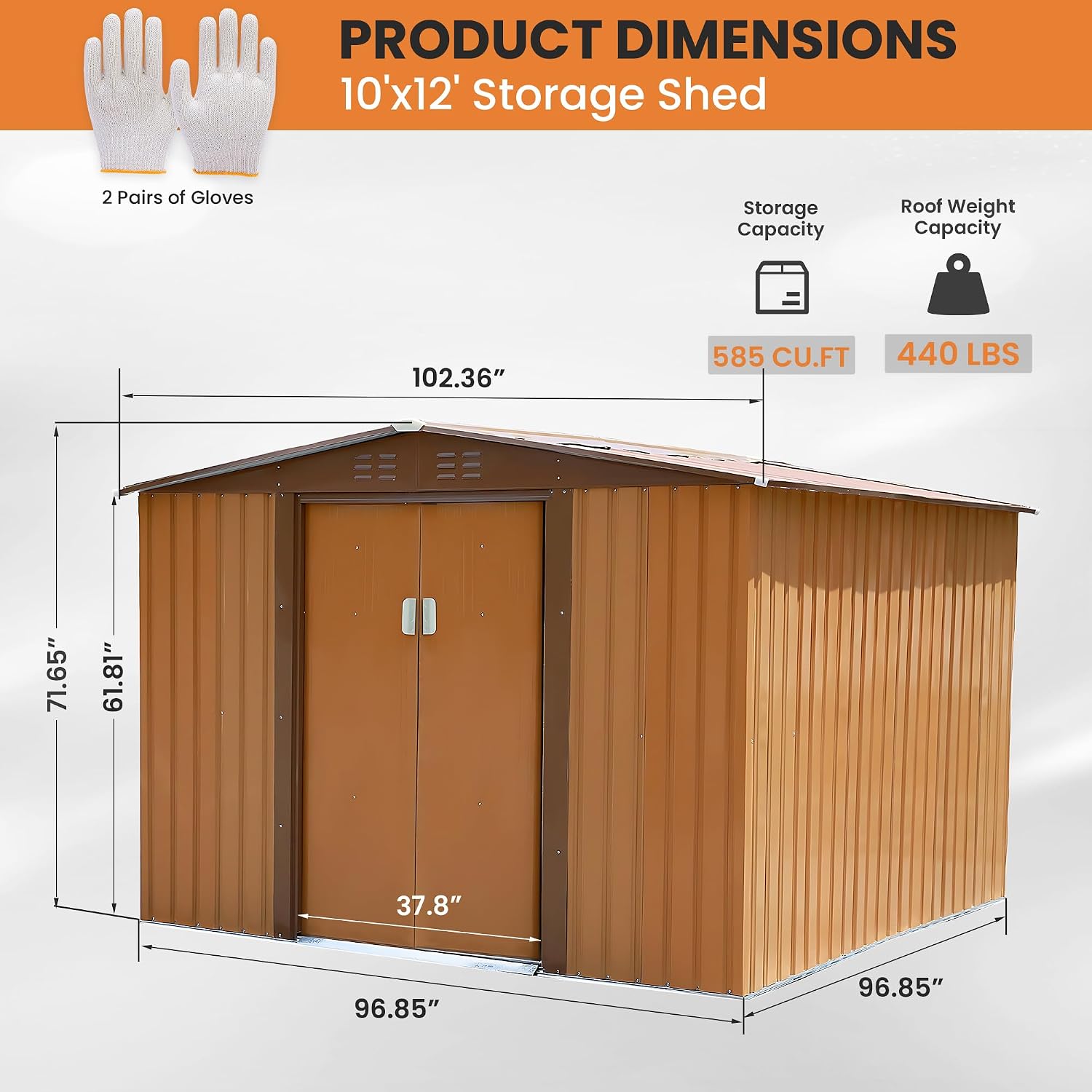 8x8 FT Outdoor Storage Shed Metal Garden Shed Updated Frame Structure with Lockable Sliding Door, Steel Anti-Corrosion Outside Sheds Waterproof for Backyard, Pool, Patio, Coffee