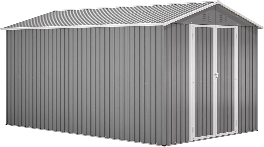 YOPTO 8x12 FT Large Outdoor Storage Shed with Lockable Doors & Floor Base,Weather-Resistant Metal Tool Shed for Garden, Backyard,Patio,Lawn,Gray