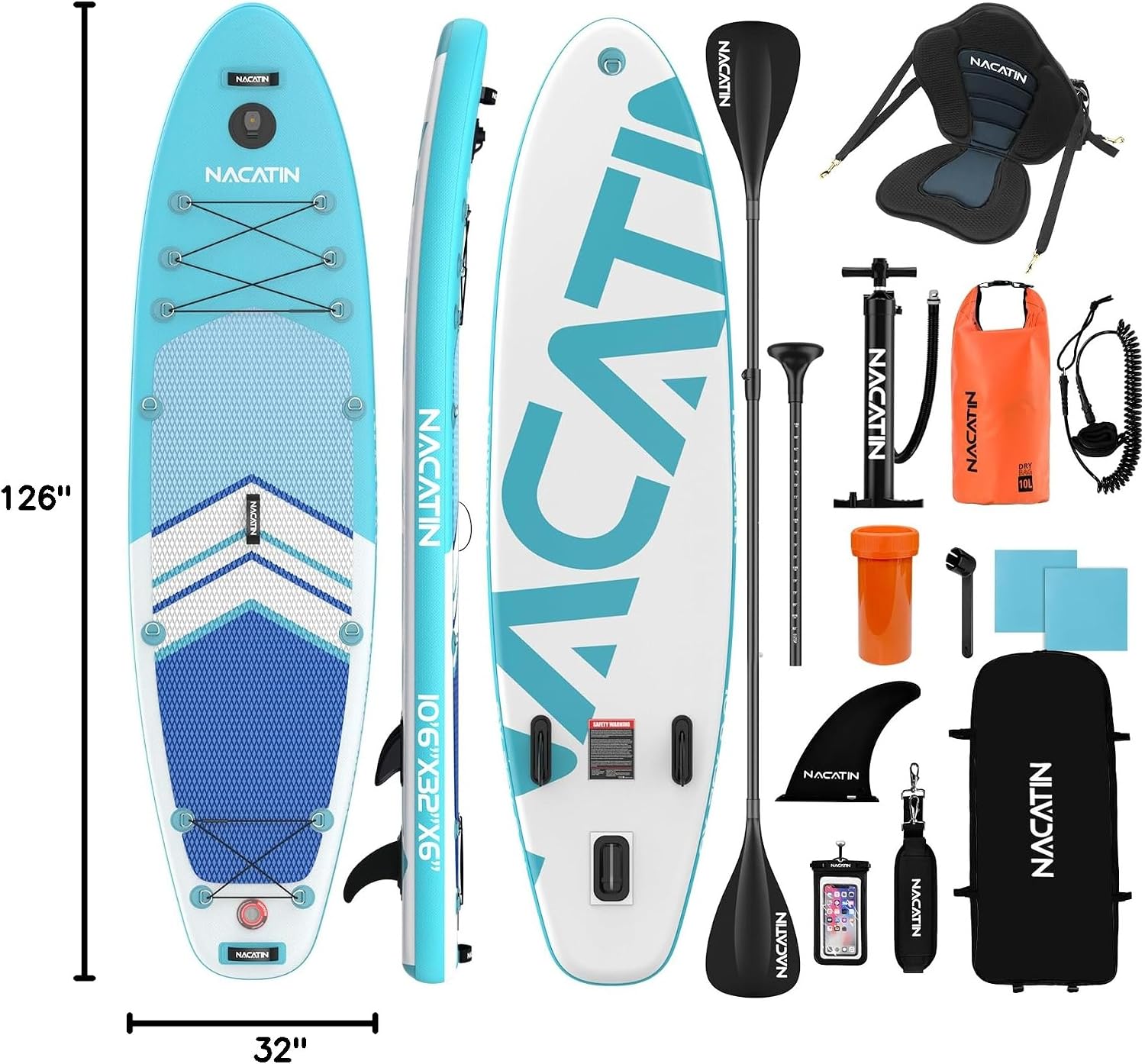 NACATIN Inflatable Stand Up Paddle Board,10'6'Upgrade Version Blow Up Paddle Boards for Adults with Premium SUP Accessories& Backpack,Adjustable Paddle,Camera Mount,Hand Pump, for Lake, River, Yoga