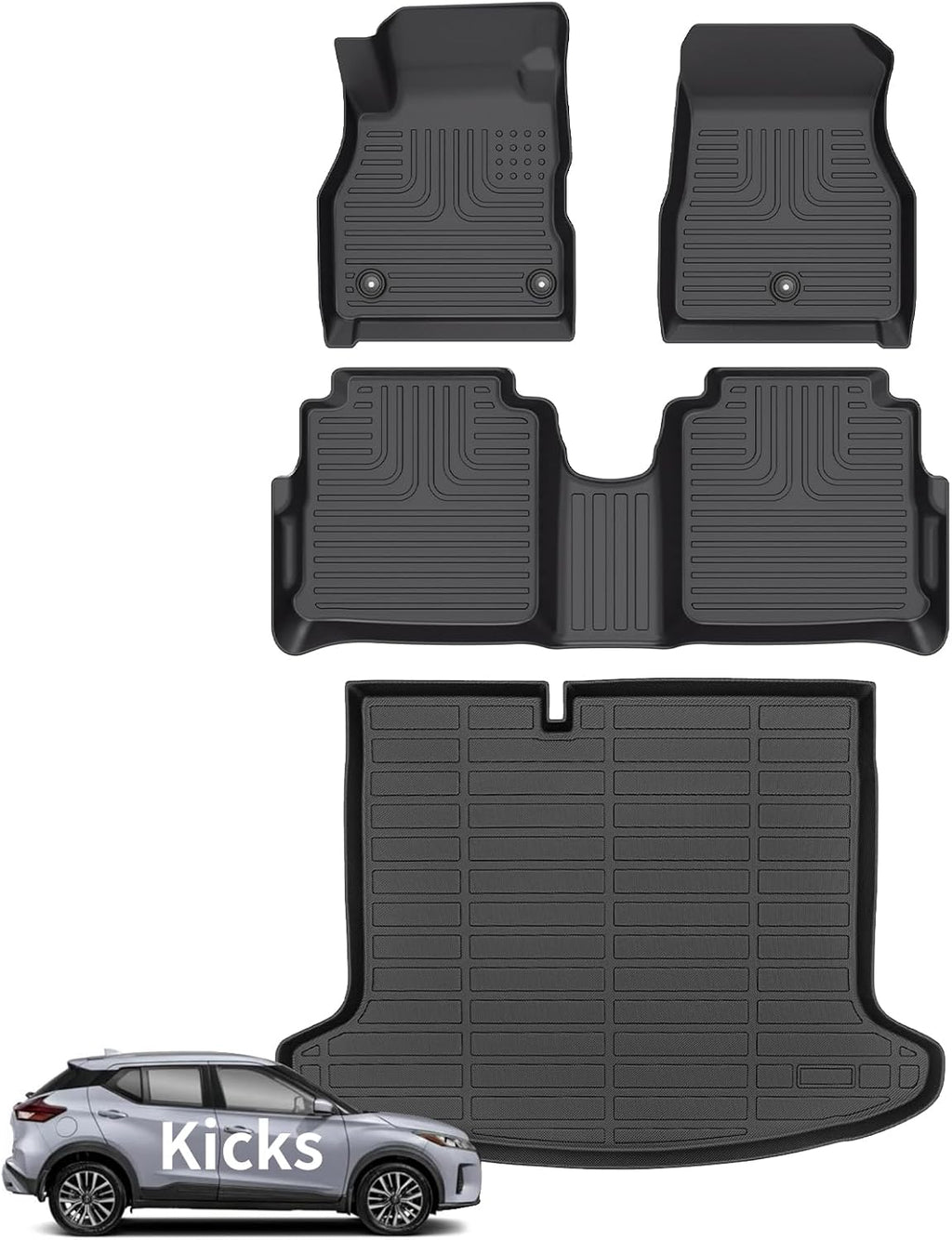 Wayhigh® Floor Mats & Cargo Liner for 2018-2024 Nissan Kicks, All Weather TPE Car Mats Waterproof Heavy Duty Floor Liners, Floor Mats Custom Fit for Kicks Accessories