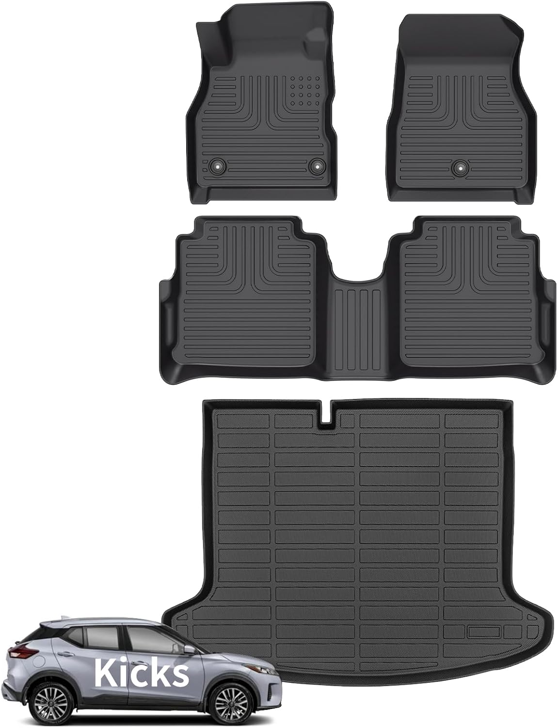 Wayhigh® Floor Mats & Cargo Liner for 2018-2024 Nissan Kicks, All Weather TPE Car Mats Waterproof Heavy Duty Floor Liners, Floor Mats Custom Fit for Kicks Accessories
