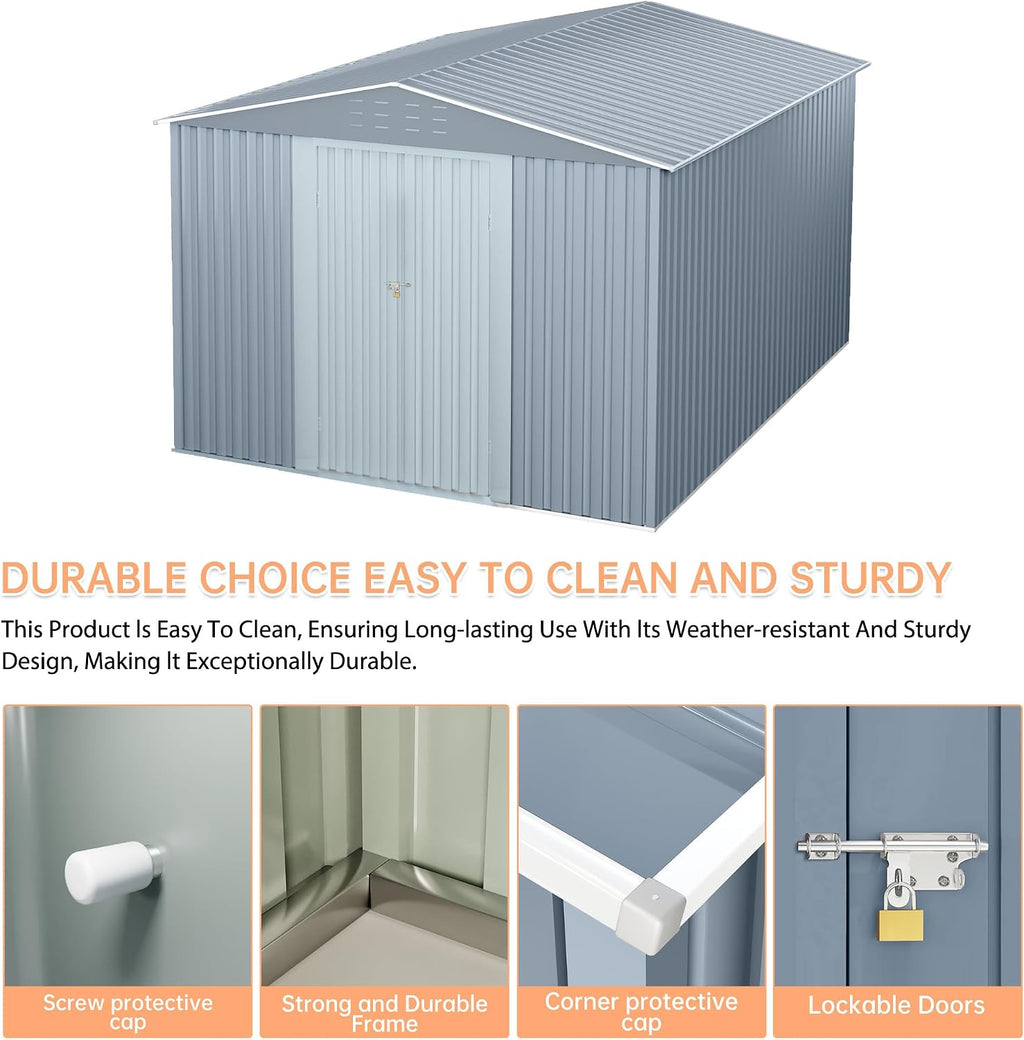 Large Metal Storage Shed, 8x12 FT Outside Storage Shed, Outdoor Storage Tool Shed with Lockable Doors and Air Vents, Garden Sheds for Backyard