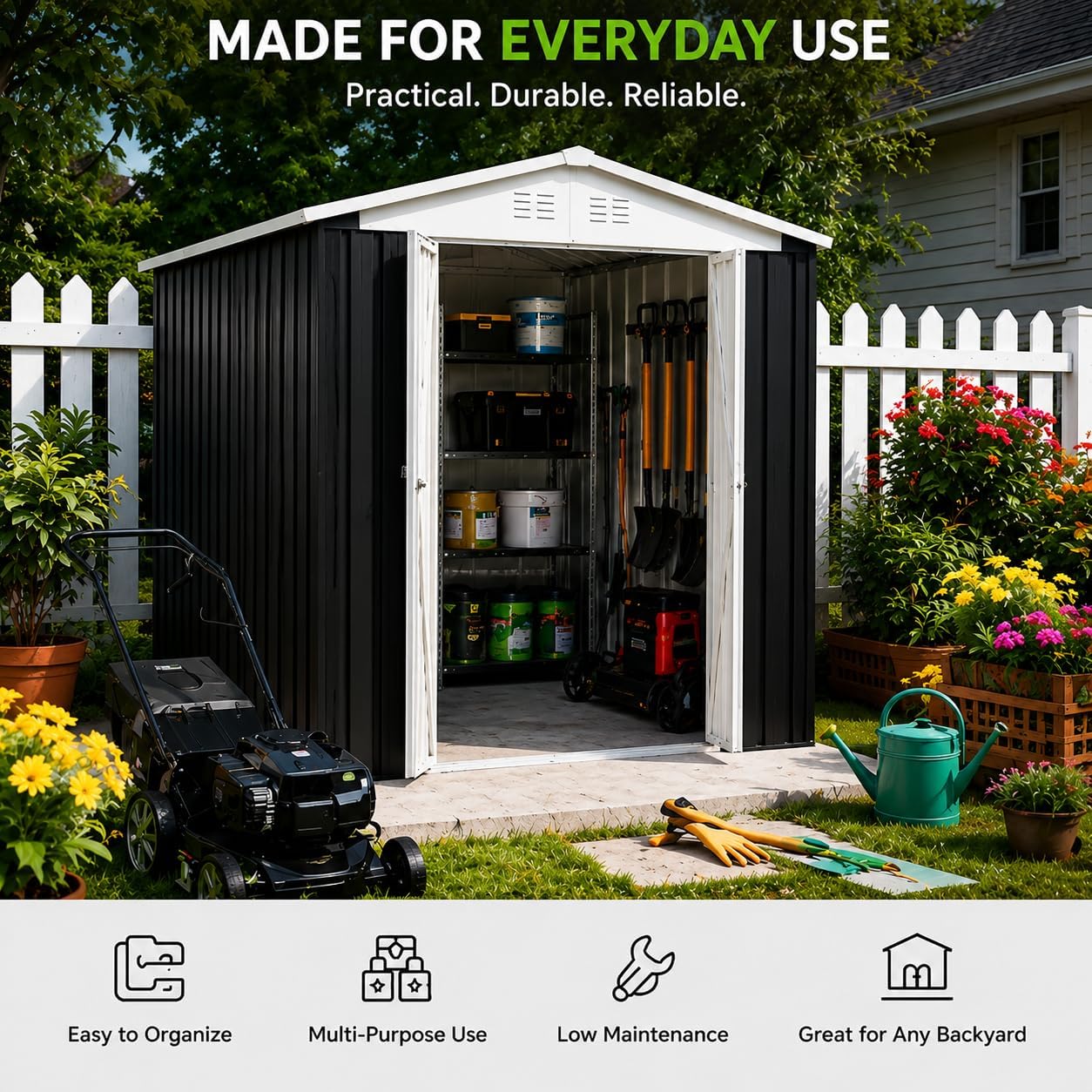 6x9FT Metal Storage Shed, Garden Tool Shed with Lockable Double Door & Sloping Roof, Outdoor Backyard Storage（Grey）