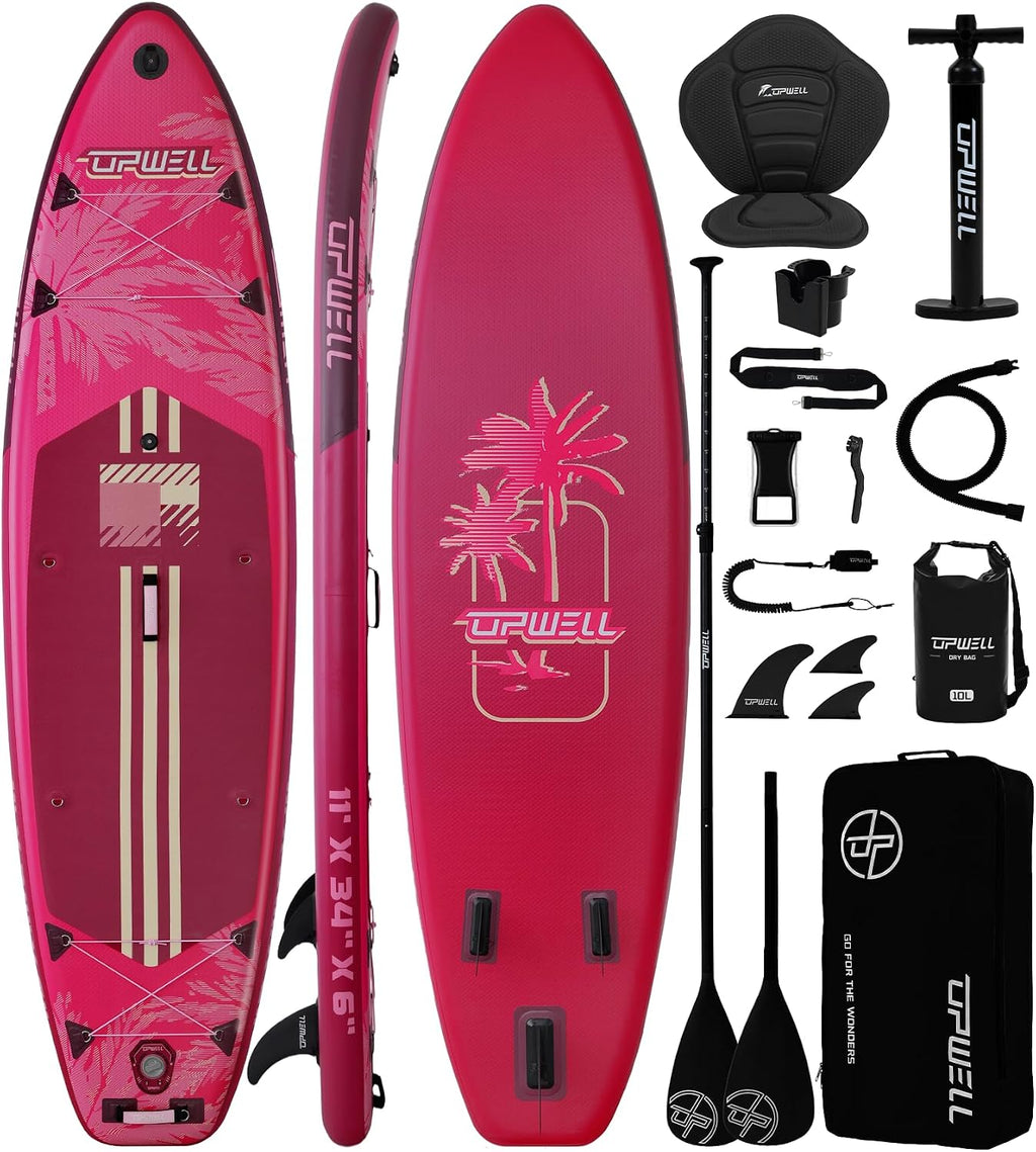 UPWELL 11'×34' Stand Up Paddle Board, SUP Board for Adults & Teens, Inflatable SUP Board with Premium Accessories, 120L Backpack, Paddle, Leash, Hand Pump, Fins