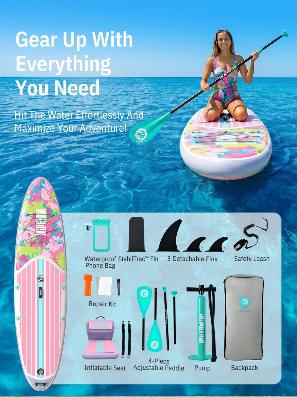 Niphean Inflatable Stand Up Paddle Board with SUP Accessories, Anti-Slip EVA Deck, 10'6'' Inflatable Paddle Boards for Adults & Youth of All Skill Levels