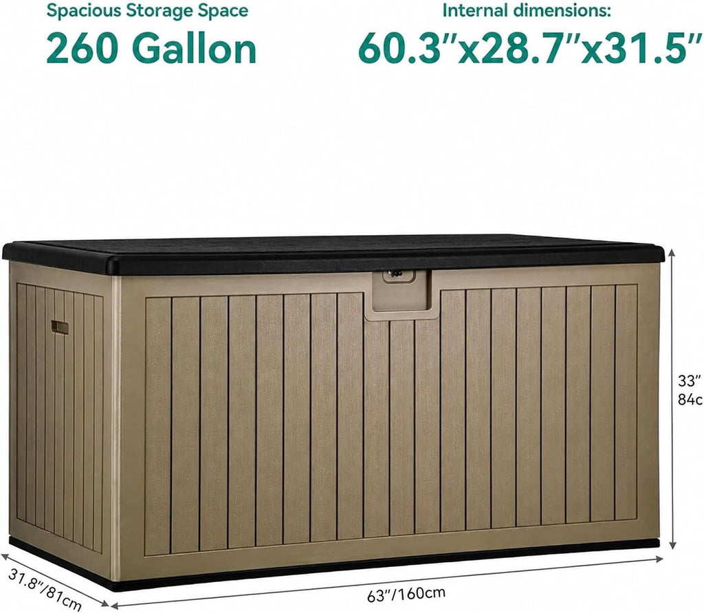 YITAHOME 260 Gallon Large Deck Box with Divider & Side Handles, Outdoor Double-Wall Storage for Patio Furniture Cushions, Garden Pool Accessories, Waterproof & Lockable