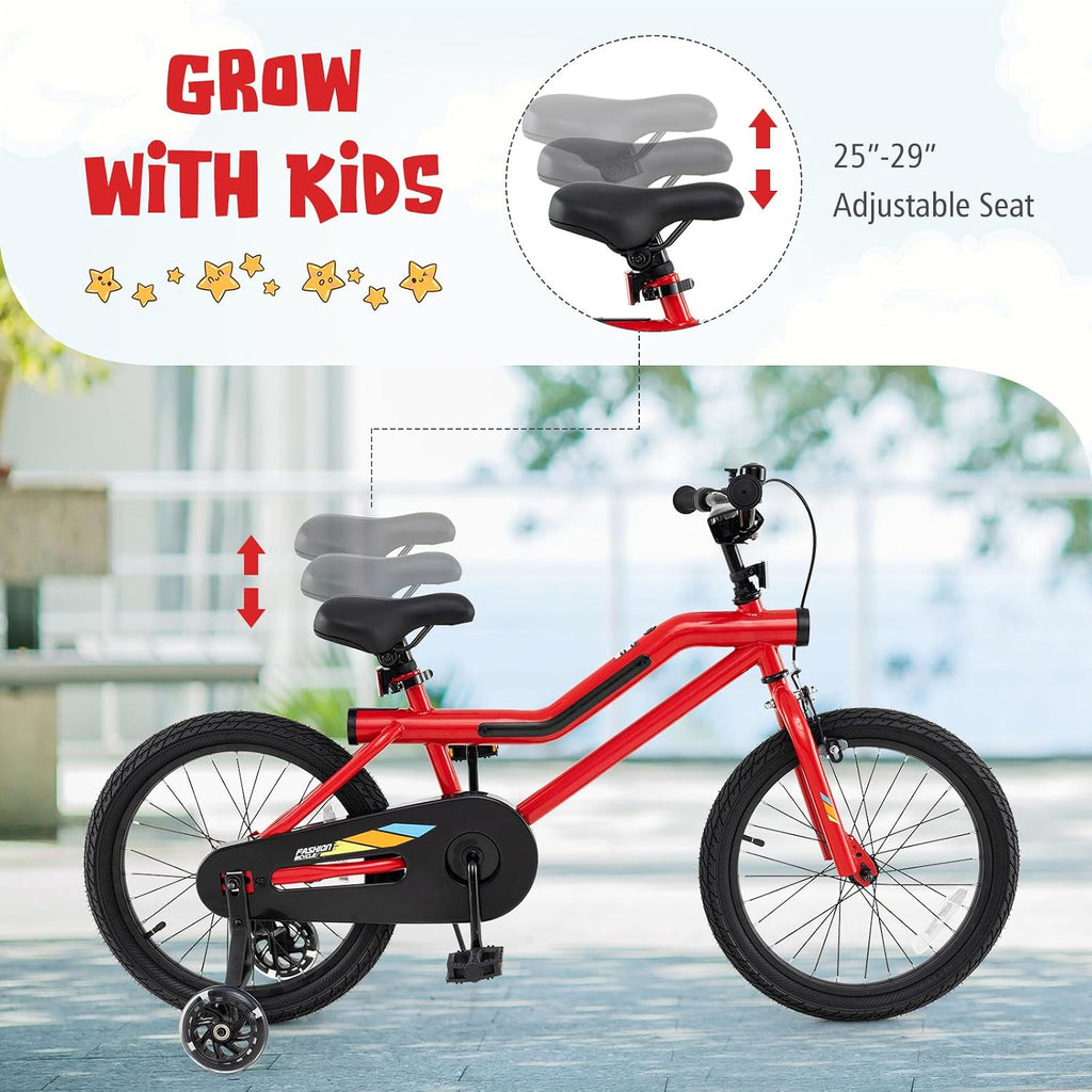 BABY JOY Lighted Kids Bike, 16 18 Inch Children Bicycle with 7-Mode LED Lighted Frame, Headlight, Flash Training Wheels, Dual-Brake, 95% Pre-Assembled, Girls Boys Bike for 4-8 Years