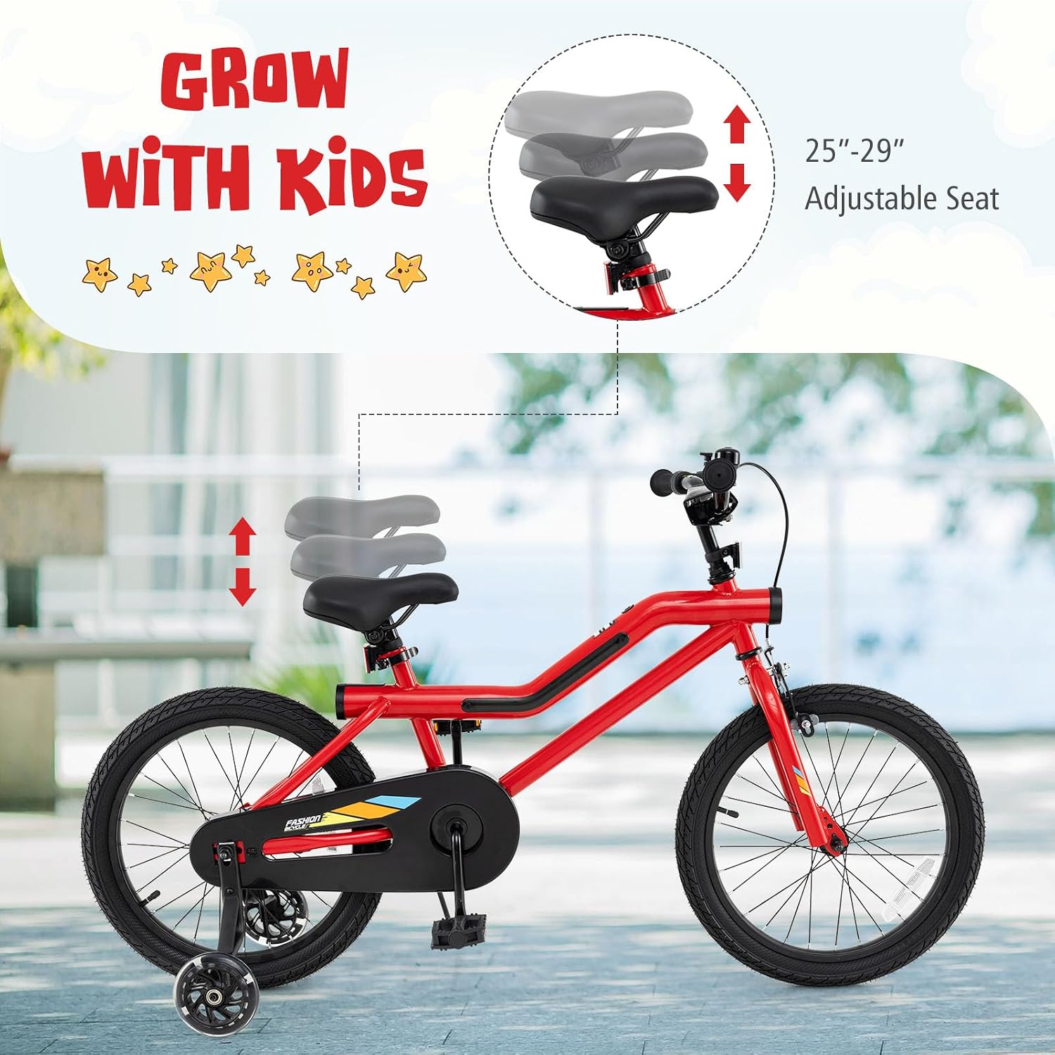BABY JOY Lighted Kids Bike, 16 18 Inch Children Bicycle with 7-Mode LED Lighted Frame, Headlight, Flash Training Wheels, Dual-Brake, 95% Pre-Assembled, Girls Boys Bike for 4-8 Years