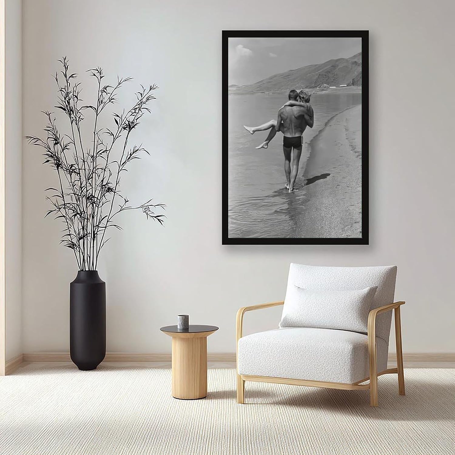 UXCBIA Young Couple Walking by The Lake, 1960s Black And White Retro Poster Canvas Poster Wall Art Decor Print Picture Paintings for Living Room Bedroom Decoration Black Frame 24x36in(60x90cm)