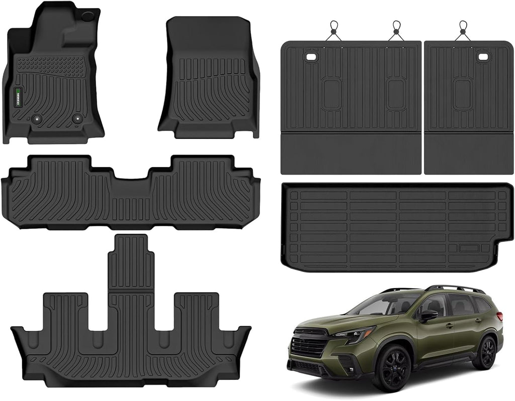 ANBINGO® Floor Mats & Backseat Cargo Liner for Subaru Ascent 2019-2025 7/8 Passenger, All Weather TPE Custom Fit Floor Liners for Subaru Ascent Full Set Accessories Car Mats,Black