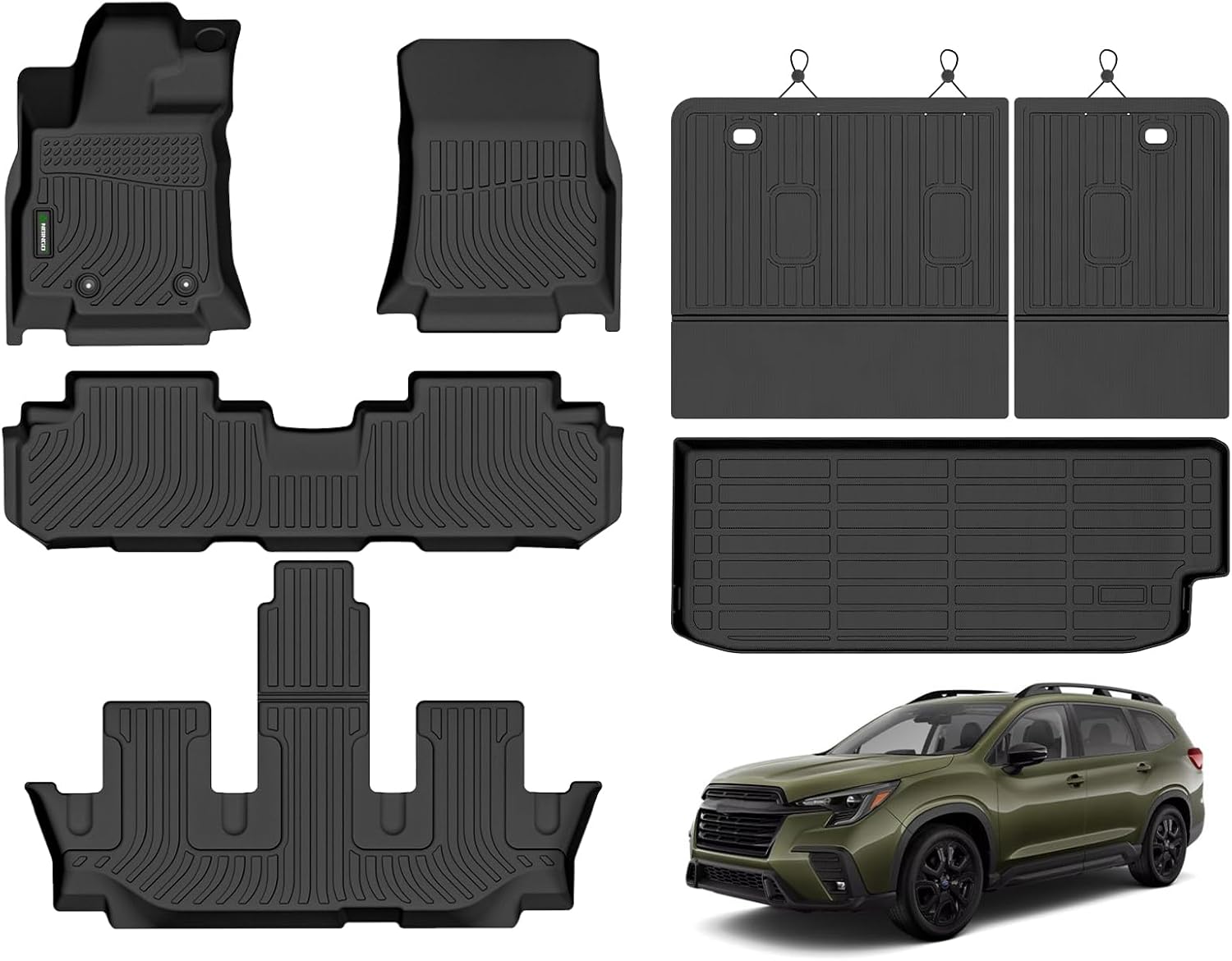 ANBINGO® Floor Mats & Backseat Cargo Liner for Subaru Ascent 2019-2025 7/8 Passenger, All Weather TPE Custom Fit Floor Liners for Subaru Ascent Full Set Accessories Car Mats,Black