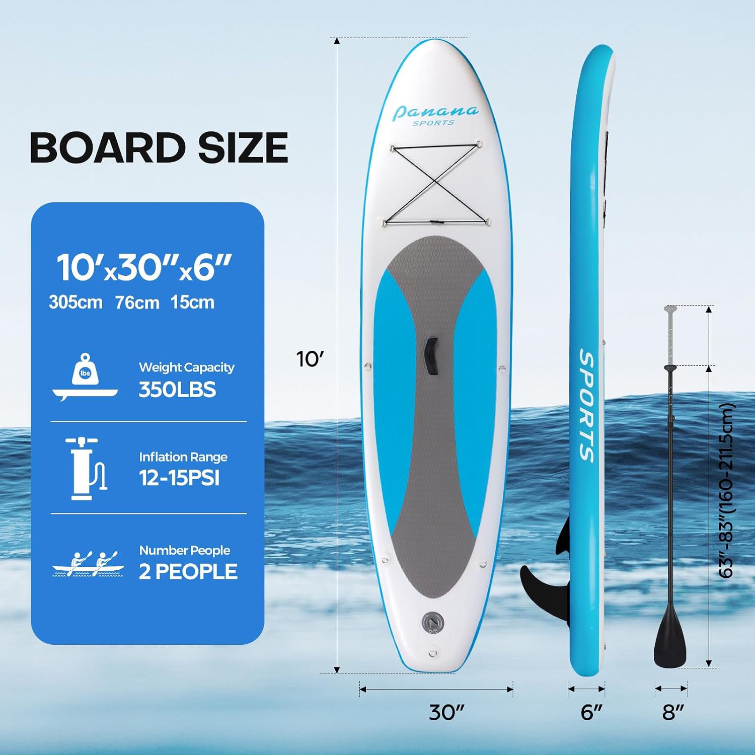 Panana Inflatable Stand Up Paddle Board 10'/10'8''x30''/32''x6'' iSUP Non-Slip Deck Paddleboard for Adults Beginners Youth, with Paddle Pump Fins Leash Backpack