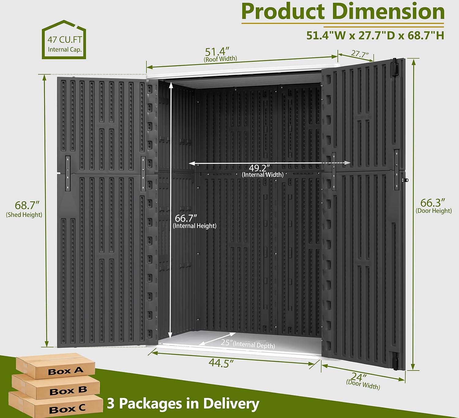 ZZM 57 Cu.ft Outdoor Storage Shed with Floor HDPE Double-Wall Resin Sheds Outdoor Storage, Lockable Weatherproof Storage Cabinet Fit for Garden Tools, Garage can, Bike, Patio Furniture, Black