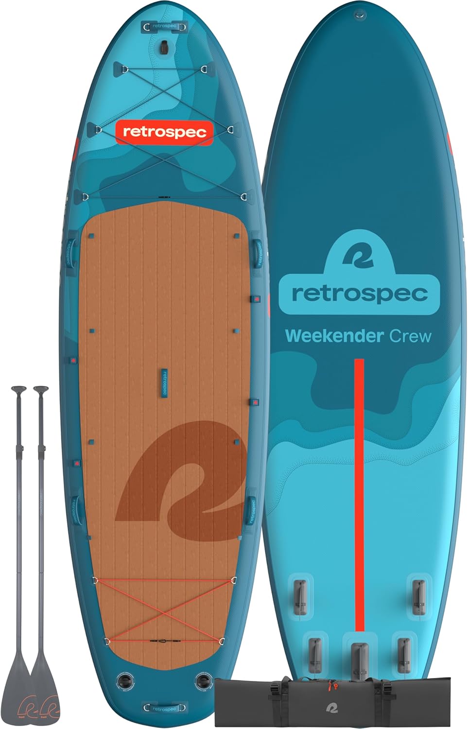 Retrospec Weekender Crew Inflatable Paddle Board - 12ft & 15ft XL Multi-Person iSUP with 400 & 1050lb Capacity & No-Slip Deck - Includes 2 Paddles & Accessories