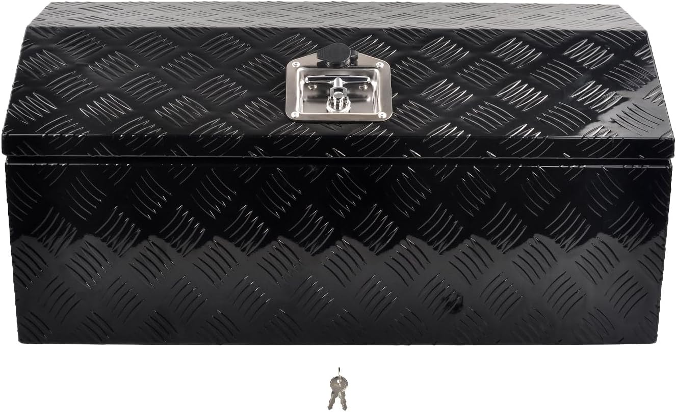 30'' Inch Aluminum Trailer Tongue Tool Box Truck Bed Toolbox Underbody Storage Organizer Waterproof Square Storage Organizer with Lock and Keys Black(‎30' L x 13.2' W x 13.5' H)