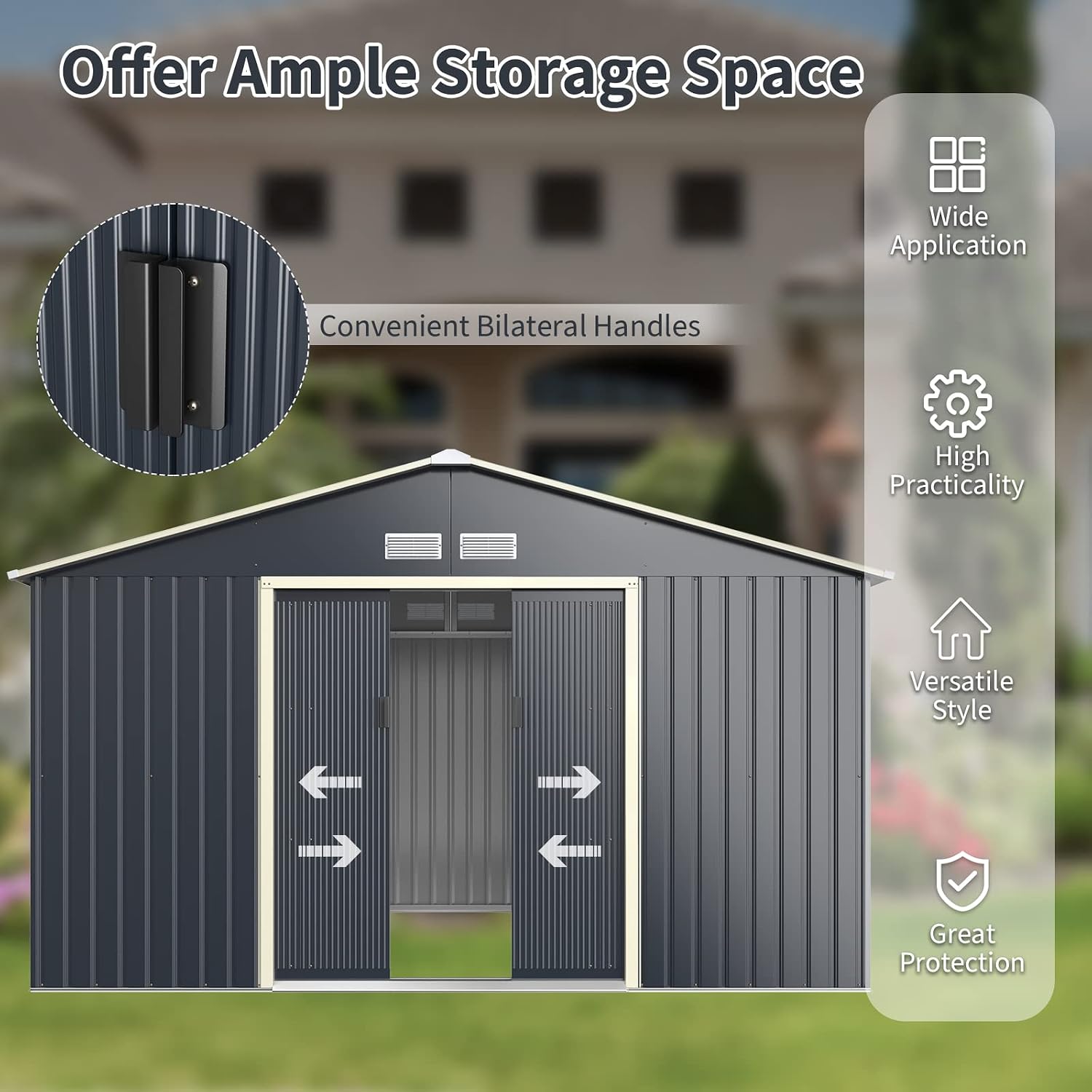 Goplus Outdoor Storage Shed, 11' X 8' Metal Garden Shed with 4 Vents & Double Sliding Door, Utility Tool Shed Storage House for Backyard, Patio, Lawn
