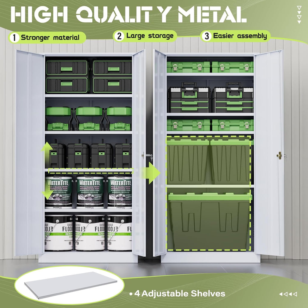 Incbruce 72' H x18 D Patio Metal Storage Cabinet, Outdoor Storage Cabinet with Doors and Adjustable Shelves, Tool Shed for Home, Patio, Office (Grey)