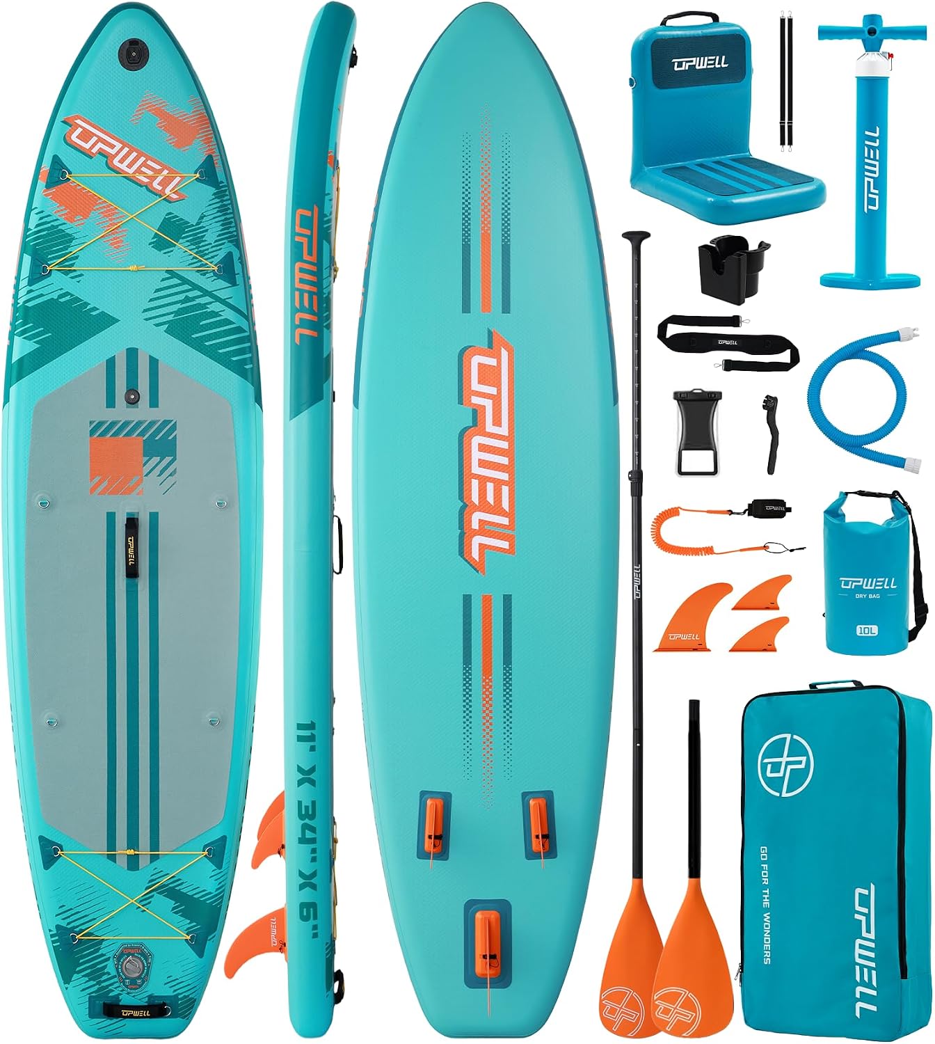 UPWELL 11'×34' Stand Up Paddle Board, SUP Board for Adults & Teens, Inflatable SUP Board with Premium Accessories, 120L Backpack, Paddle, Leash, Hand Pump, Fins