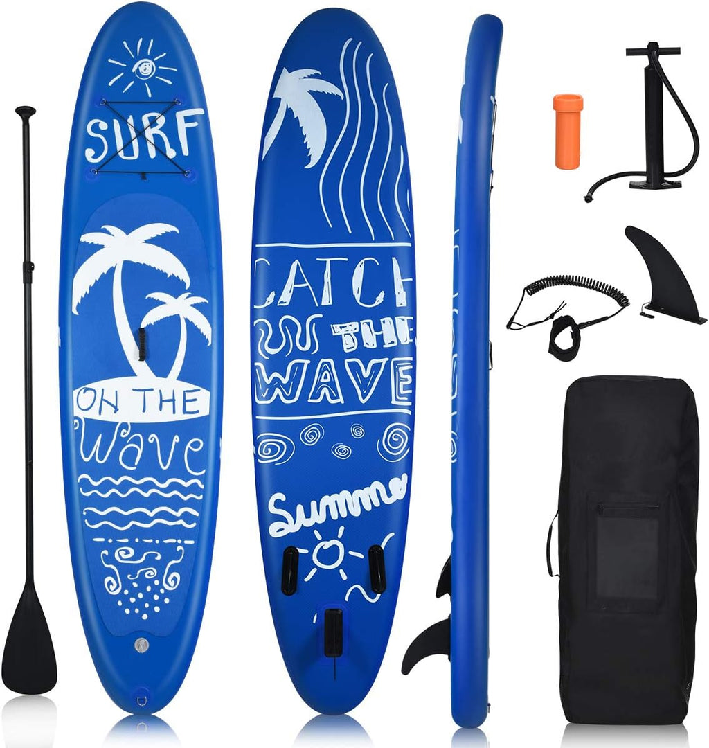 GYMAX Paddle Board, Inflatable Stand Up Paddle Board with SUP Accessories, Removable Fin, Paddle, Pump, Leash & Carry Bag, Blow Up Paddle Boards Standing Boat