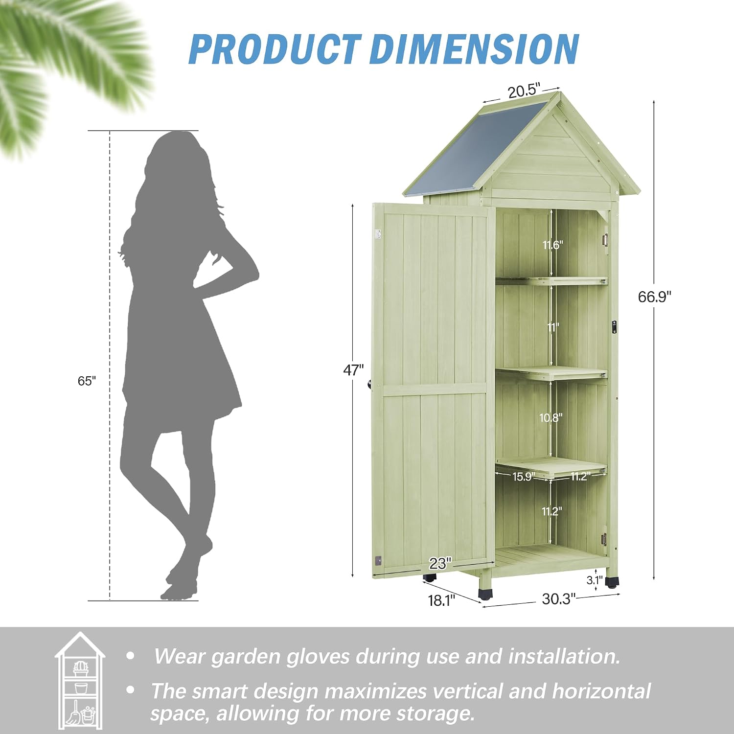 Wooden Outdoor Storage Cabinet,Tall Vertical Garden Tool Shed with Waterproof Metal Roof & Adjustable Feet – Perfect for Yard, Patio, Lawn & Deck (Green, 22' x 26' x 67')