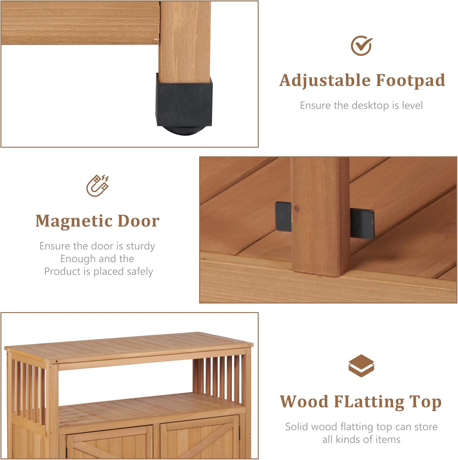 Mederlo Wooden Patio Bar Table with Storage, Cedar Outdoor Buffet Cabinet Sideboard, 42 x 18 x 37 in Serving Station with Double-Layer Tabletop for Patio, Deck, Backyard, Indoor